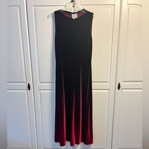 Vintage Red Ombré Velvet Sleeveless Mock Neck Sheath Maxi Dress